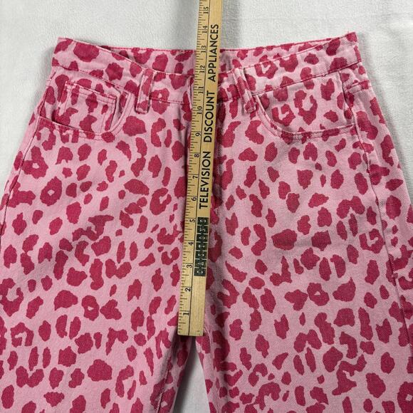 Leopard Print Jeans Womens Pink Y2K Straight Leg Retro Statement Denim Pants Fit - Picture 7 of 8